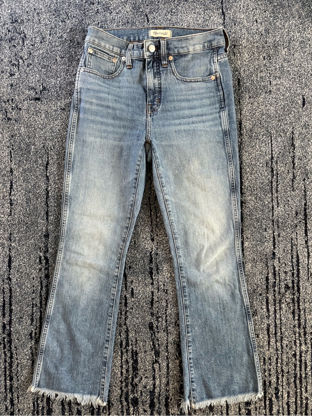 Madewell Light Blue Crop Flare Jeans with Raw Hem-Excellent Condition